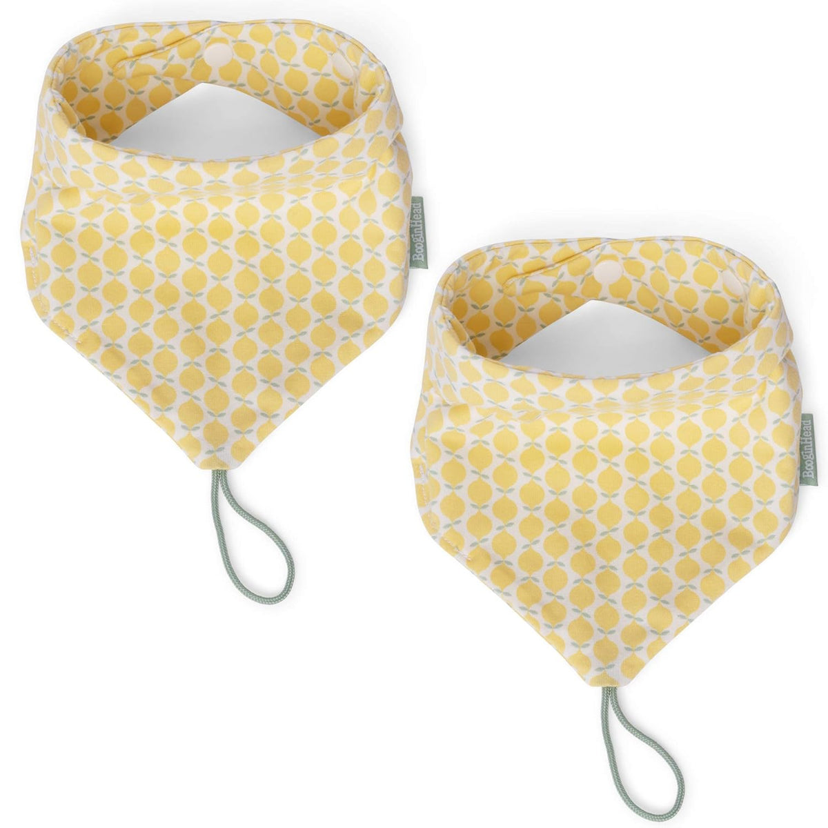 BooginHead Baby Bandana Pacifier Holder Cotton Bibs 2-Pack, Lemons