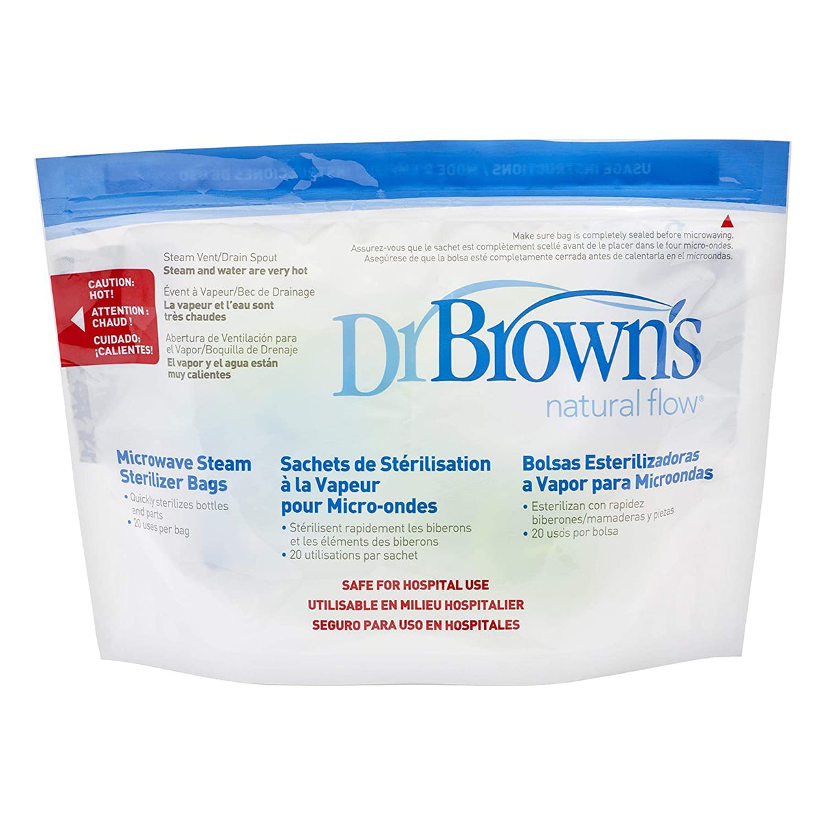 Dr. Brown's Microwave Steam Sterilizer Bags for Baby Bottles, Nipples, Bottle Parts, Pacifiers, Teethers and more, 5