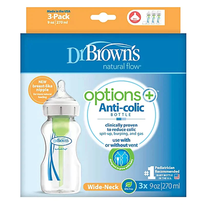 Dr. Brown's Options Wide Neck Bottle, 3 Pack, Clear, 9oz