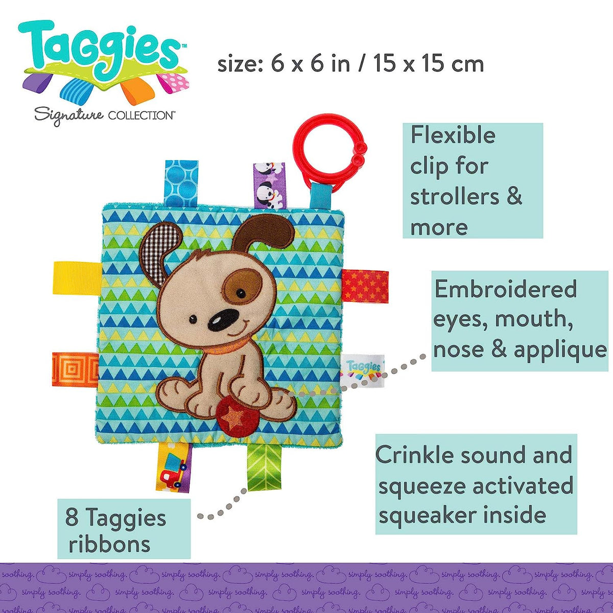 Mary Meyer Taggies Crinkle Me Baby Toy, Brother Puppy, 6.5x6.5 Inch