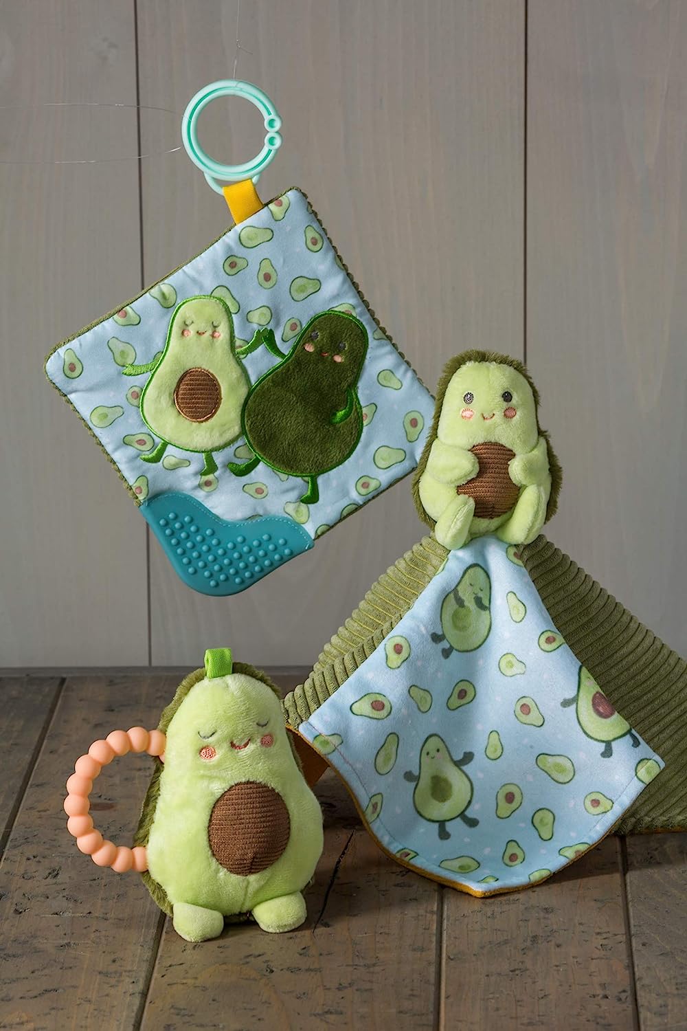 Mary Meyer Crinkle Teether Toy with Baby Paper and Squeaker, 6 x 6-Inches, Yummy Avocado