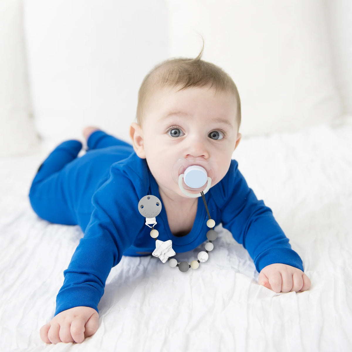 Kushies Silibeads Pacifier Clip Grey Silicone Pacifier Clip Star