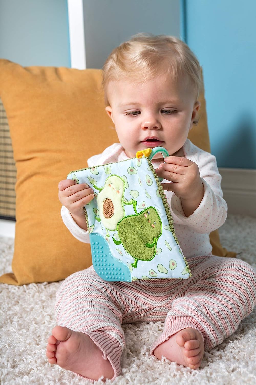 Mary Meyer Crinkle Teether Toy with Baby Paper and Squeaker, 6 x 6-Inches, Yummy Avocado