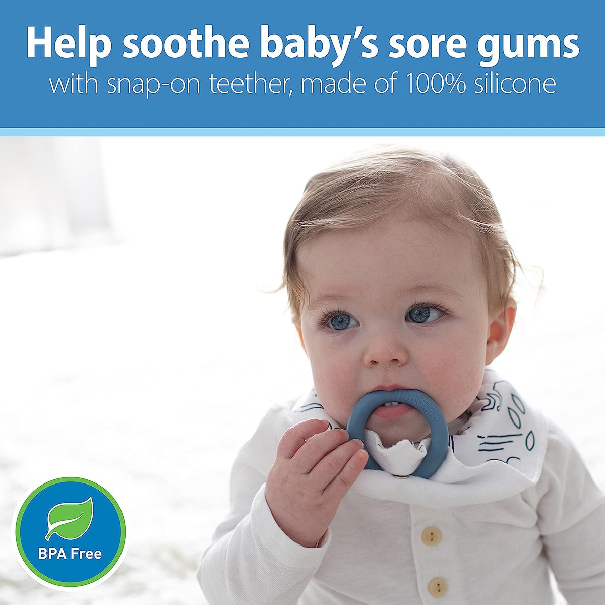 Dr. Brown's Bandana Bib with Snap-On Removable Teether, Cotton Baby Bib with Soft Fleece Lining for Teething &