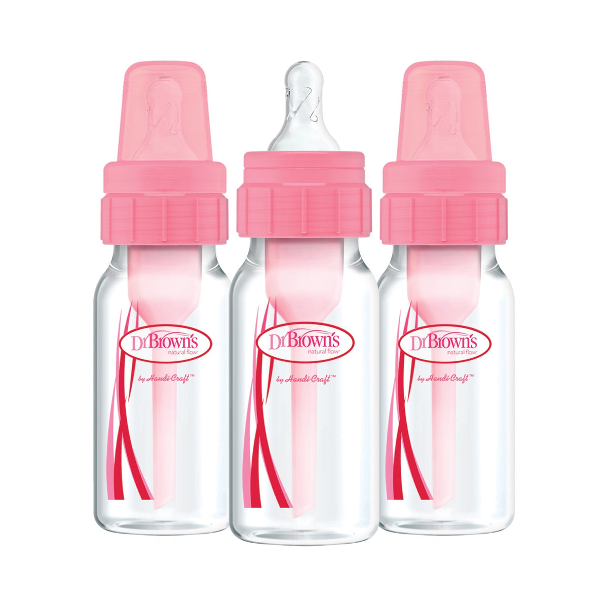 Dr. Brown's Natural Flow Anti-Colic 4 oz. Baby Bottles, Pink, 3 Pack