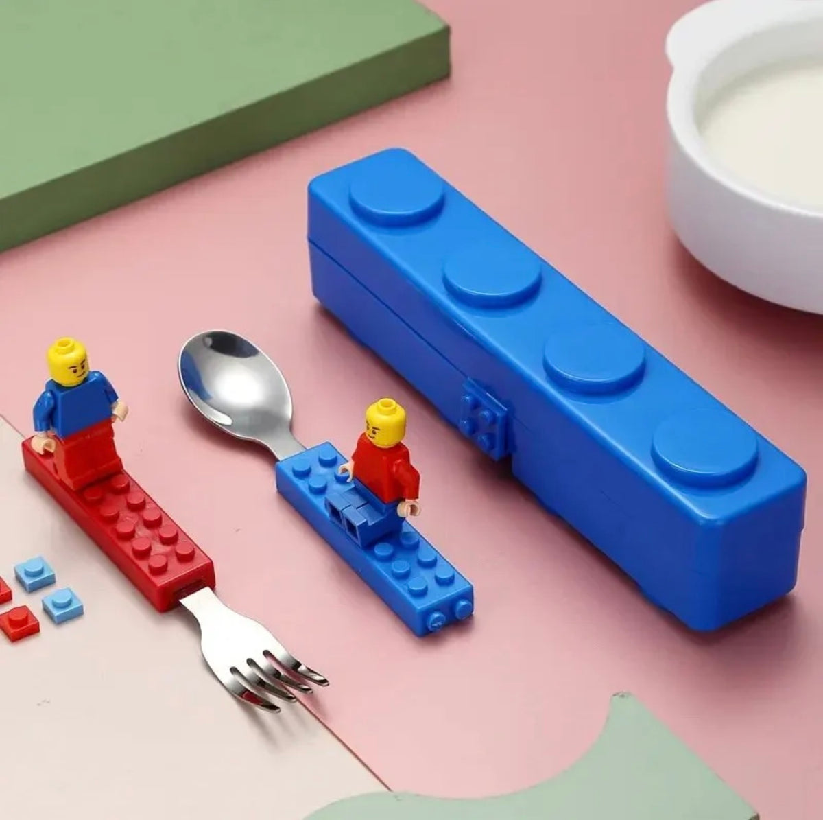 Lego Stainless utensil Kids Fork Spoon Set Building Block Toys Tableware