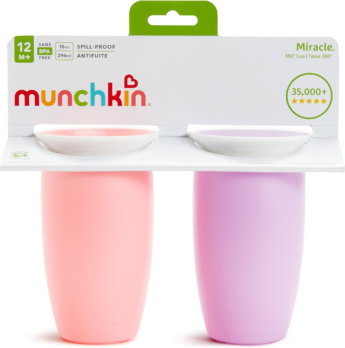Munchkin Miracle 360 Sippy Cup, Pink/Purple, 10 Oz, 2 Count