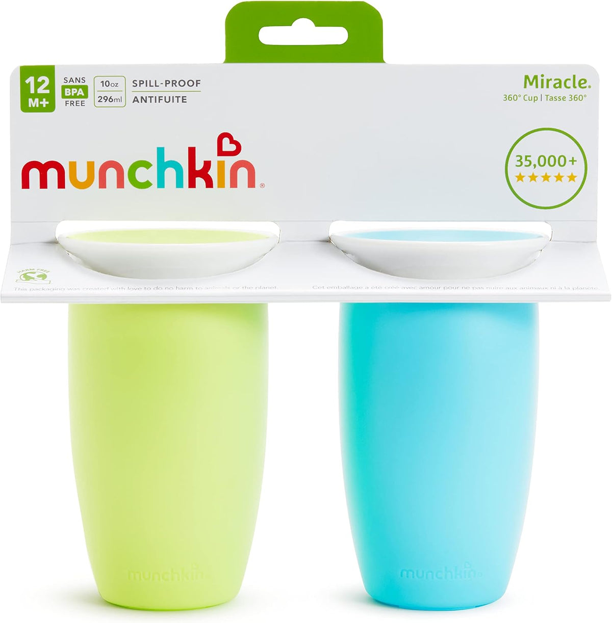 Munchkin Miracle 360 Sippy Cup, Green/Blue, 10oz, 2 Pack