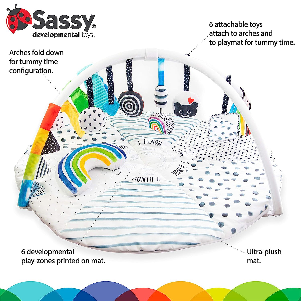 Sassy STEM Developmental Sensory Tummy Time Activity Baby Play Mat, Ultra Plush