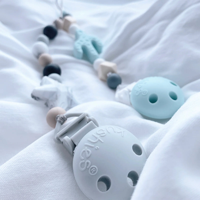 Kushies Silibeads Pacifier Clip Grey Silicone Pacifier Clip Star