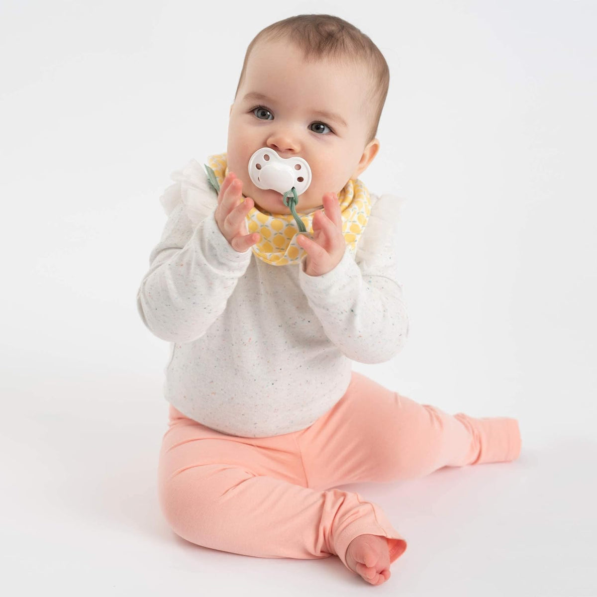 BooginHead Baby Bandana Pacifier Holder Cotton Bibs 2-Pack, Lemons