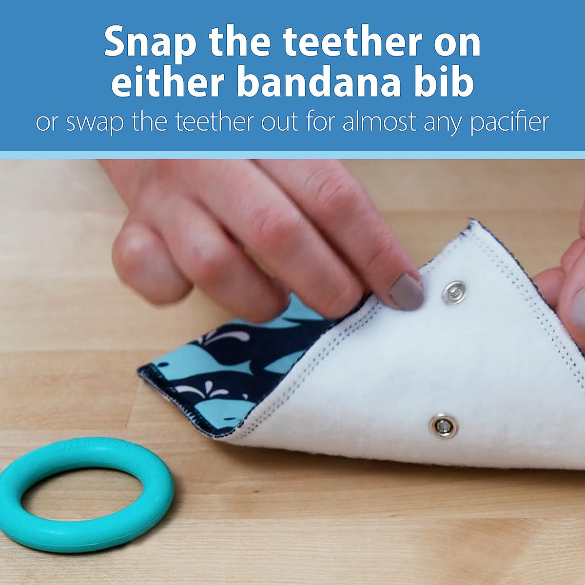 Dr. Brown's Bandana Bib with Snap-On Removable Teether, Cotton Baby Bib with Soft Fleece Lining for Teething &