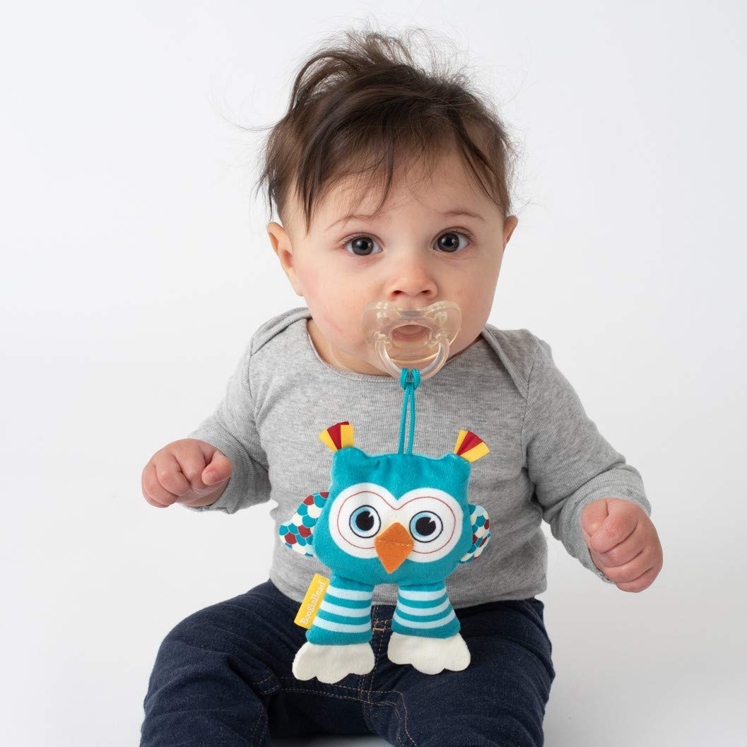 BooginHead Pacifier Holder Stuffed Animal and Baby Pacifier Clip,Turquoise Owl