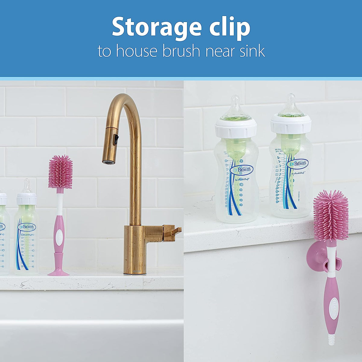 Dr. Brown's Baby Bottle and Nipple Brush Soft Touch and Sponge Brush, Pink Variety Pack, 2 -Pack