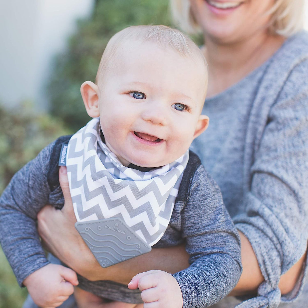 BooginHead Cotton Baby Drool Bibs, Teething Bib and Pacifier Holder Bib, Gray Chevron