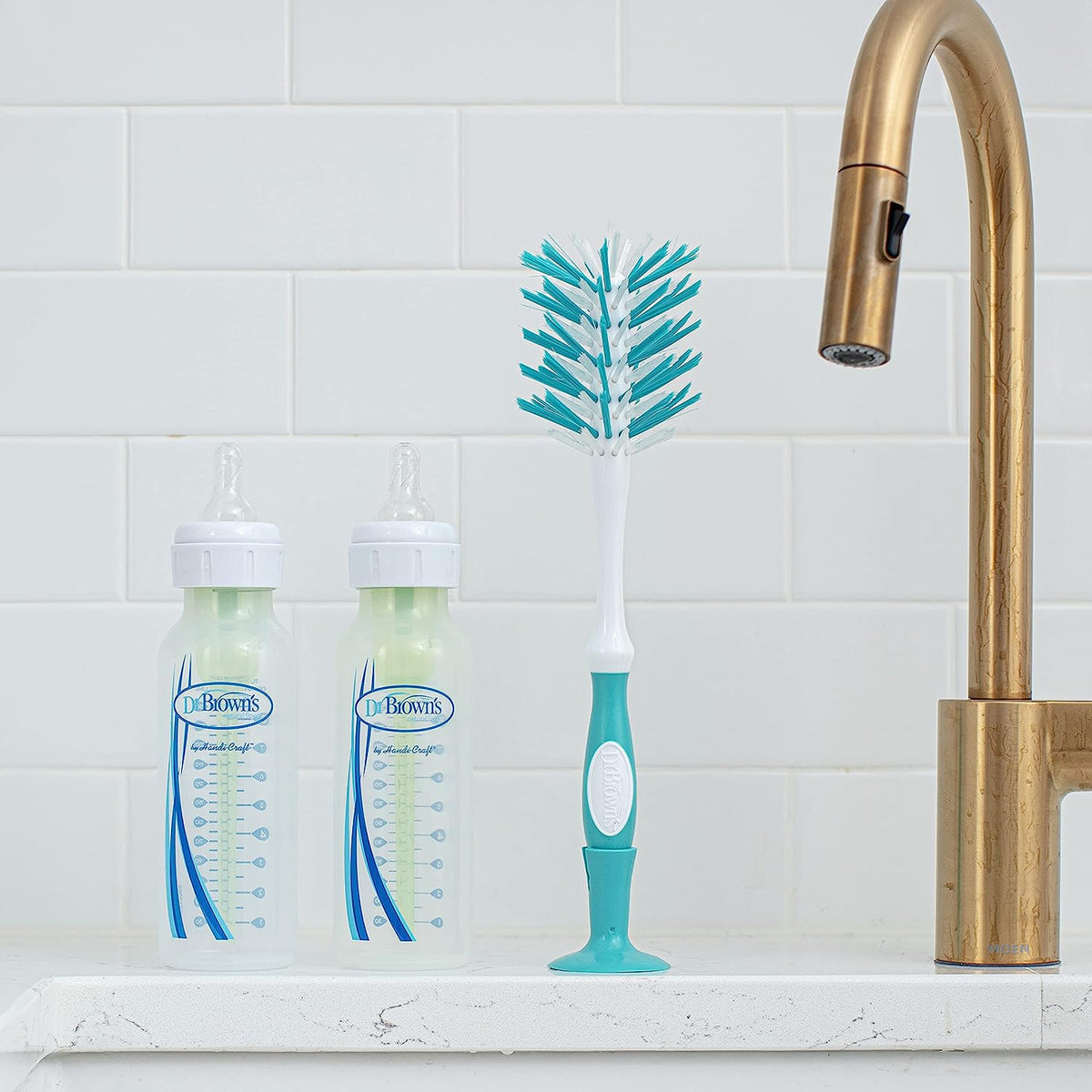 Dr. Brown's Deluxe Baby Bottle Brush with Anti-Colic Vent Cleaning Brush, Soft and Sturdy Bristles, BPA Free, Blue, 1