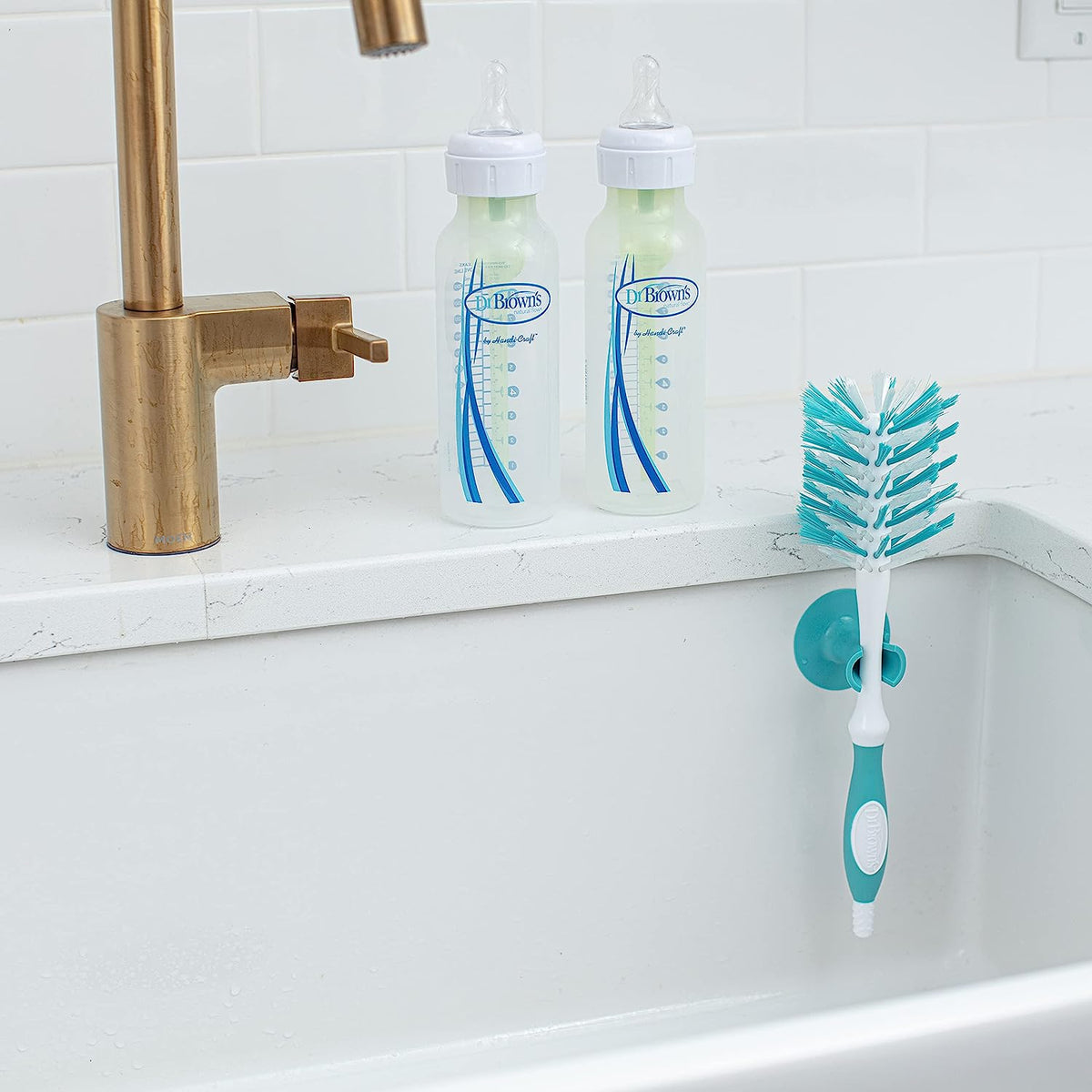 Dr. Brown's Deluxe Baby Bottle Brush with Anti-Colic Vent Cleaning Brush, Soft and Sturdy Bristles, BPA Free, Blue, 1