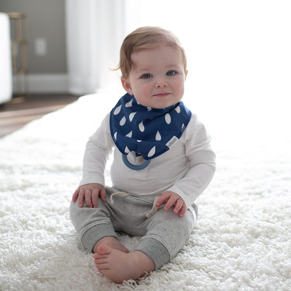 Dr. Brown's Bandana Bib with Snap-On Removable Teether, Cotton Baby Bib with Soft Fleece Lining for Teething &