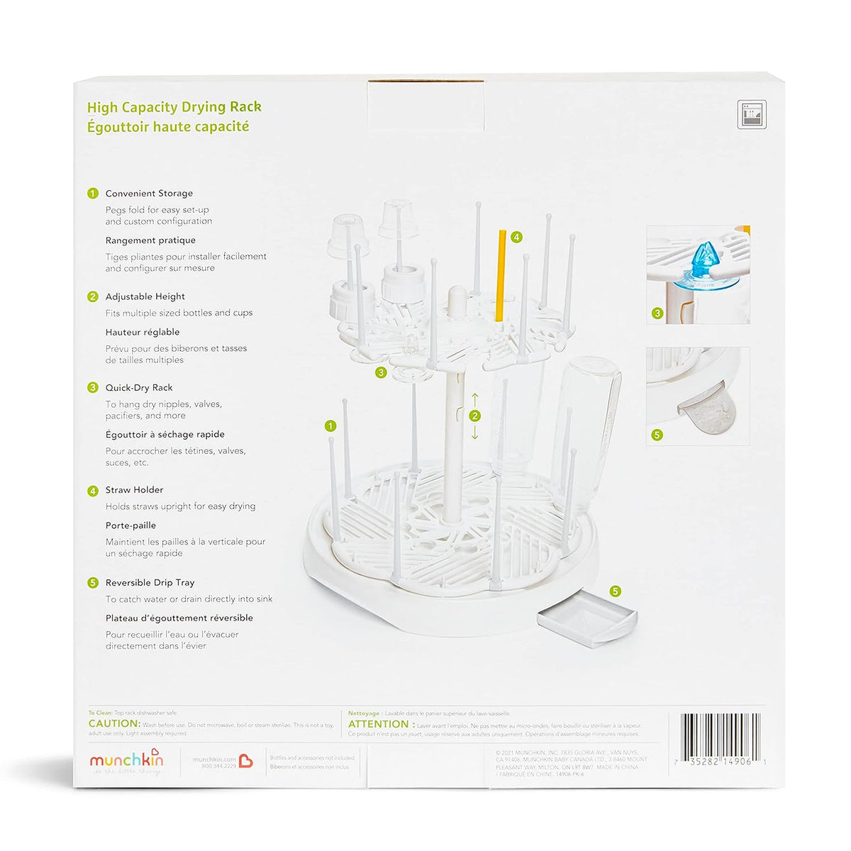Munchkin High Capacity Drying Rack for Baby Bottles and Accessories, White