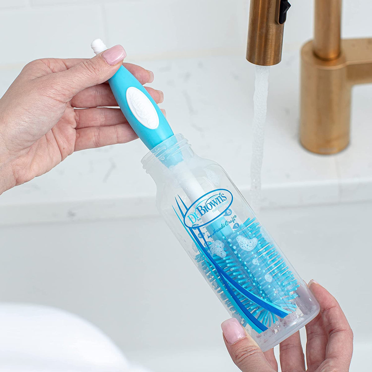 Dr. Brown's Baby Bottle and Nipple Brush Soft Touch and Sponge Brush, Blue Variety Pack, 2 -Pack