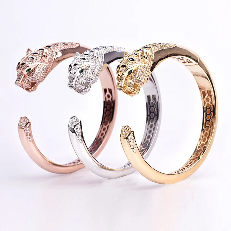 Panther Bracelet and Ring Women Silver Fine Jewelry AA CZ stone Steel