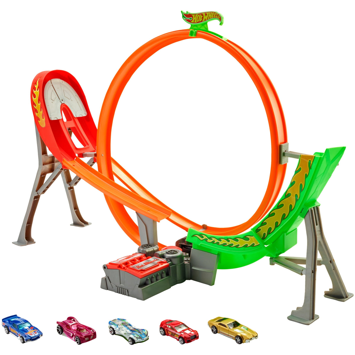 Hot Wheels Action Power Shift Motorized Raceway Track Playset with Booster & 5 Cars in 1:64 Scale