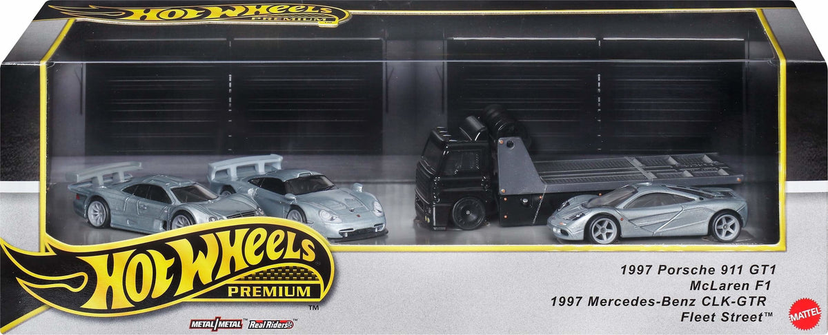 Hot Wheels Premium Collector Display Sets, 3 Cars & 1 Transporter