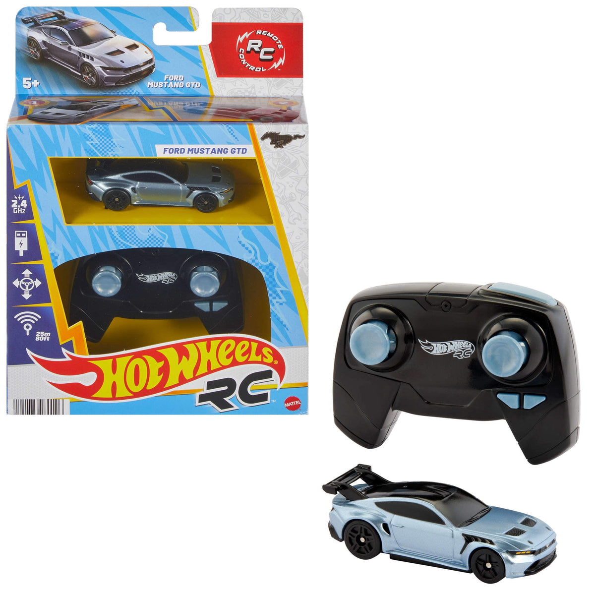Hot Wheels RC 1:64 Scale Ford Mustang GTD, Battery-Powered Remote-Control Toy Car