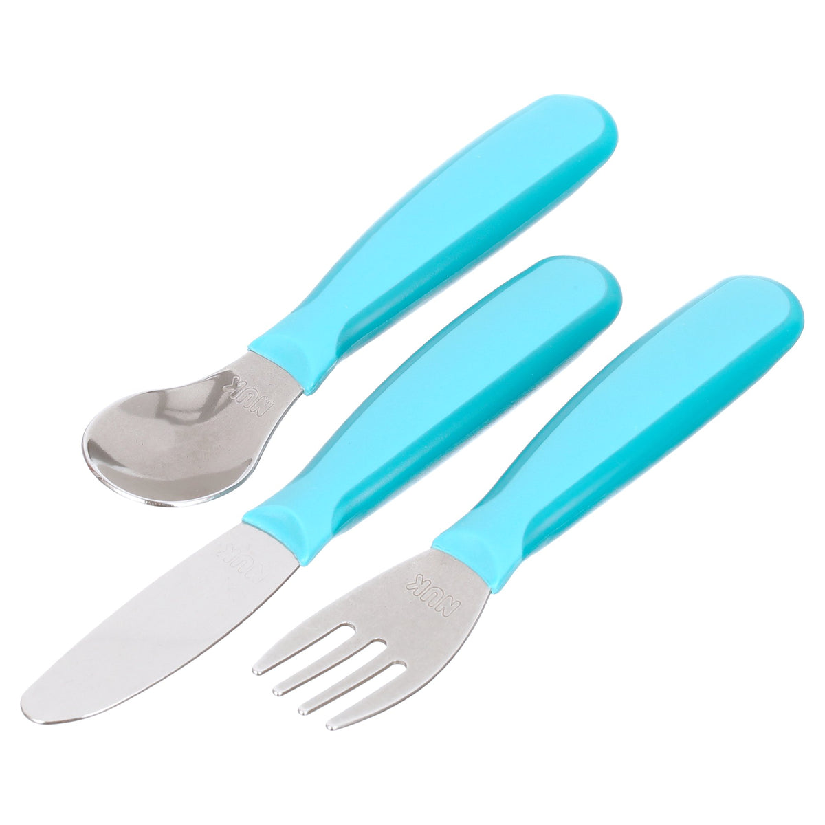 NUK Kiddy Cutlery, Utensil Set, 18+ Months, Blue, Toddler Fork, Knife, Spoon