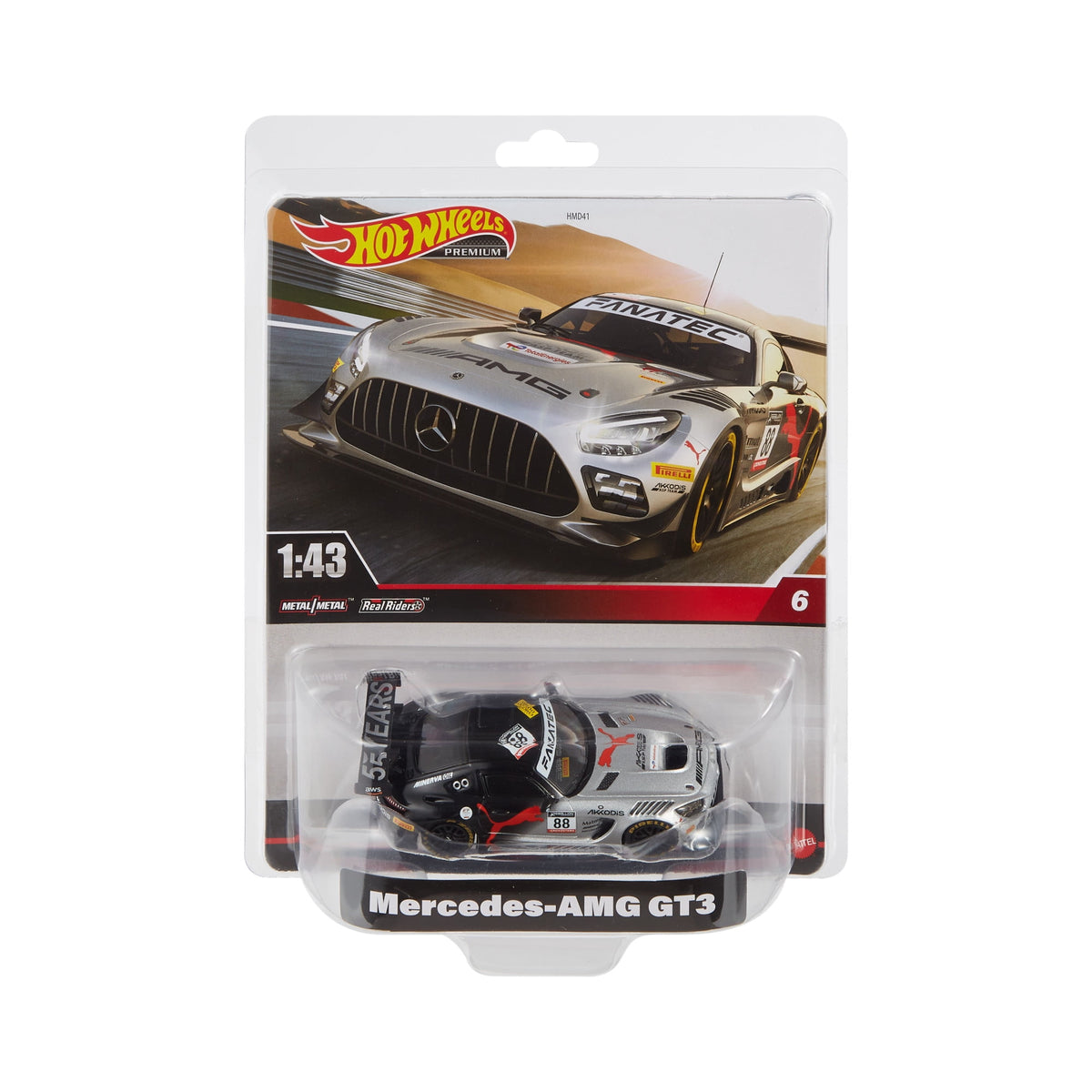 Hot Wheels Premium 1:43 Scale Real Riders Mercedes-AMG GT3 (Silver) Die-Cast Car