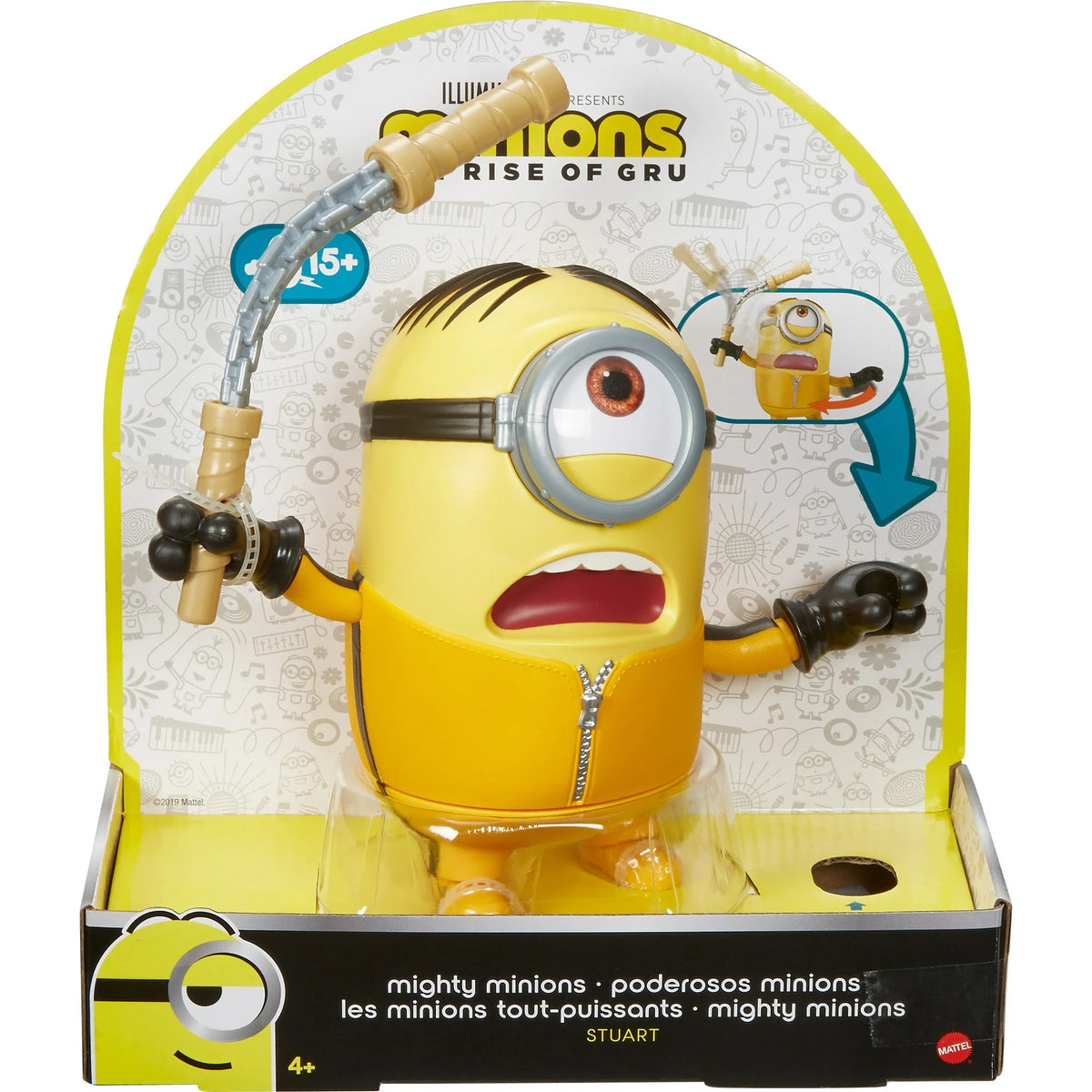 Minions Toy: Rise of Gru Action Figure, Mighty Minions Stuart with Sounds and Motion, 7-inch
