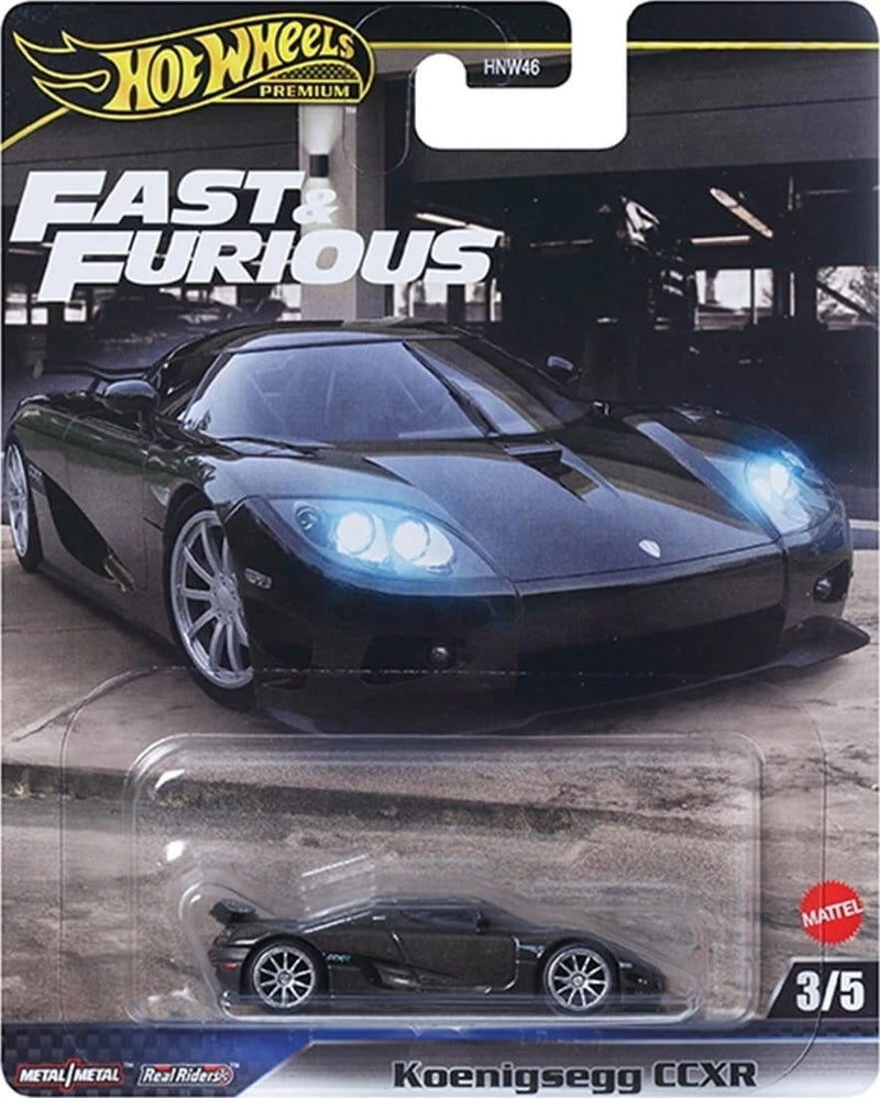 Hot Wheels Premium Fast & Furious Die-Cast Car Collection L Case, 5 Pack Set, Nissan 240SX, Lamborghini LM002, Koenigsegg CCXR, Custom Plymouth Roadrunner, Toyota Supra