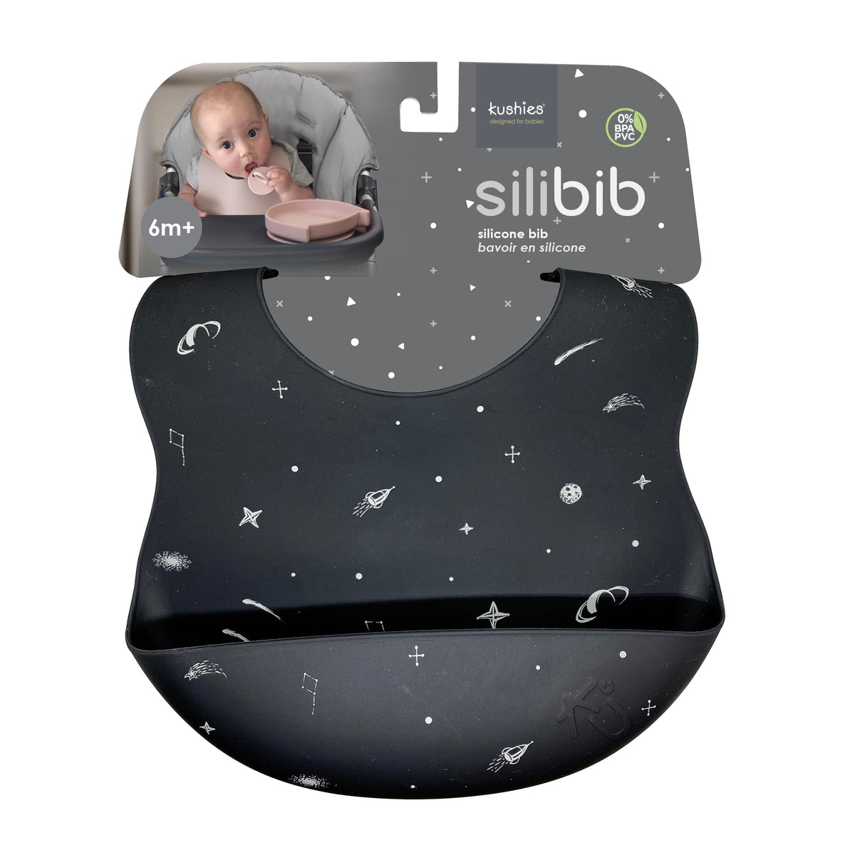 Kushies Soft Silicone Waterproof Bib with catch all pocket, Black - view 4