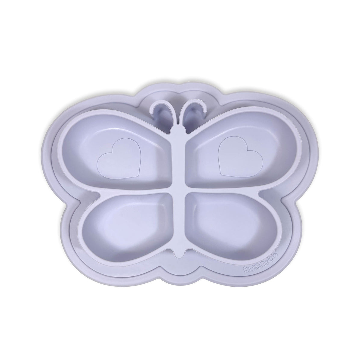Kushies Silicone Divided Suction Plate, Unbreakable, Microwave Safe, Purple Butterfly