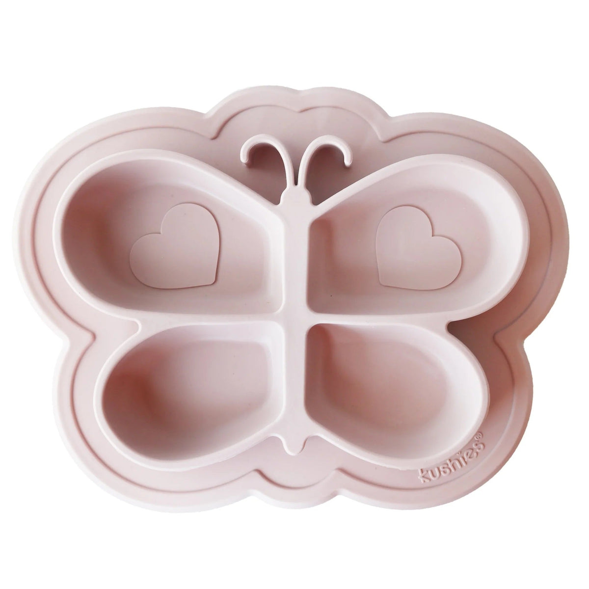 Kushies Silicone Divided Suction Plate, Unbreakable, Microwave Safe, Pink Butterfly