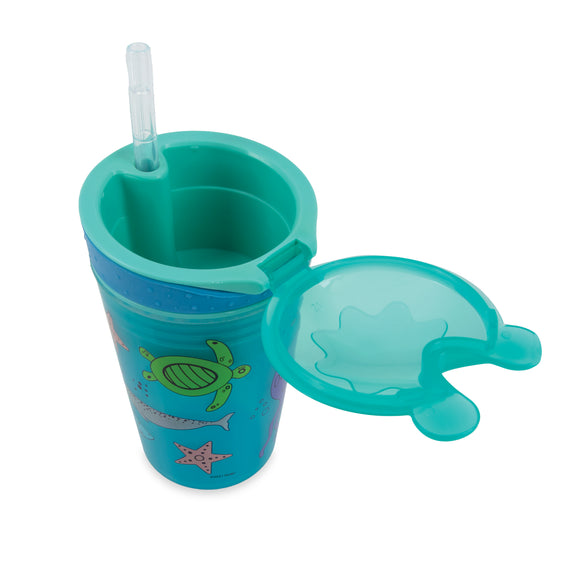 NUBY Snack N' Sip 2 in 1 Snack and Drink Cup, 2 Pack, Aqua/Blue