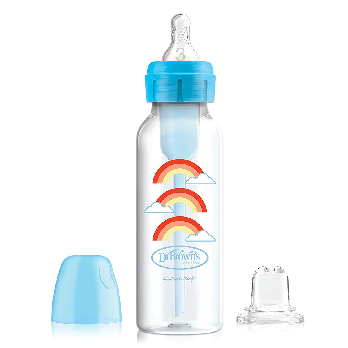 Dr. Brown’s Natural Flow Anti-Colic Options+ Narrow Sippy Bottle Starter Kit, 8oz/250mL, 2 pack, Blue