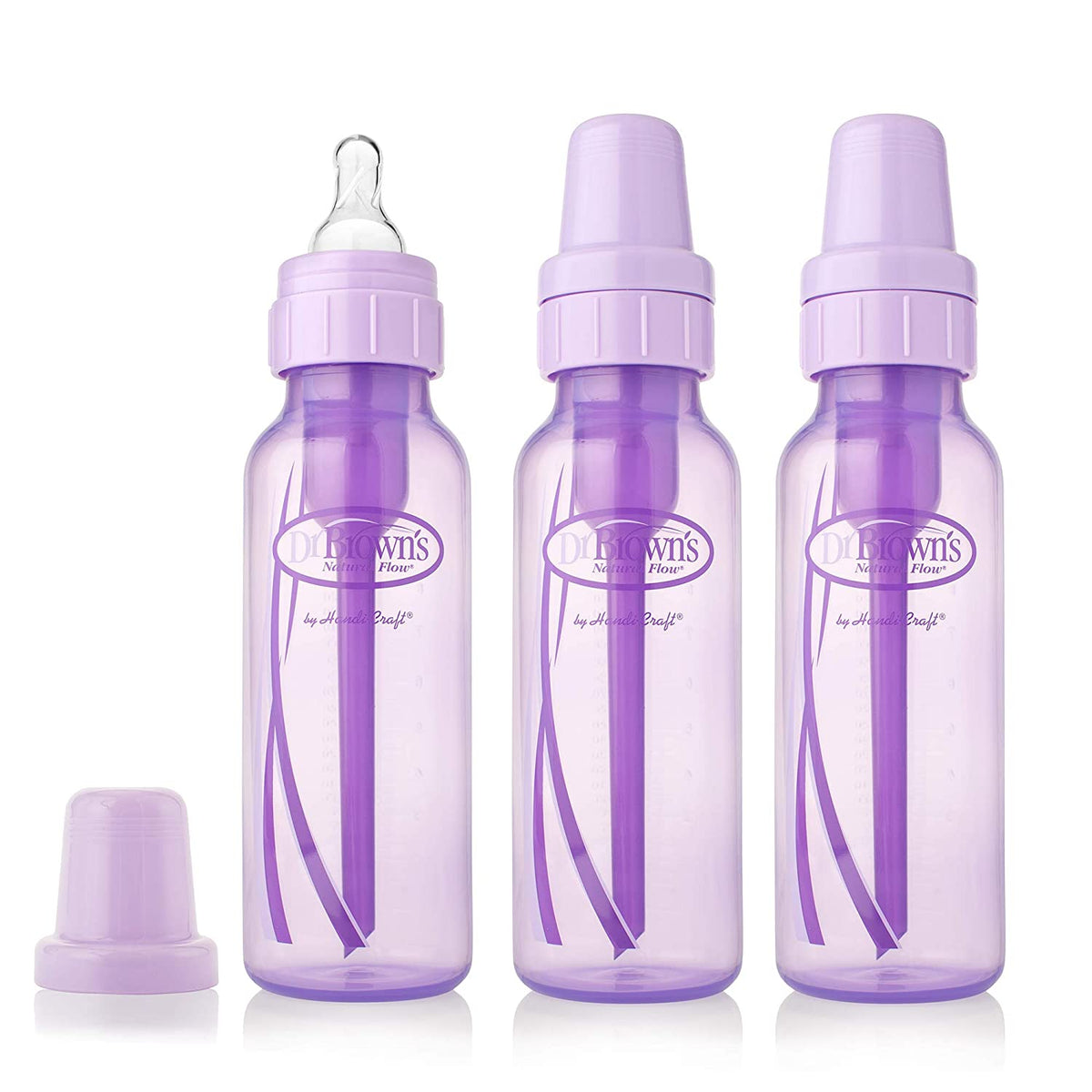 Dr. Brown's Natural Flow Anti-Colic 8 oz. Bottles, 6 Pack, 3 Lavender - 3 Pink