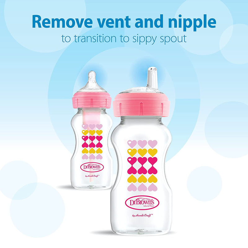 Dr. Brown’s Natural Flow Anti-Colic Options+ Wide-Neck Sippy Bottle Starter Kit, 9oz/270mL, 3pack, Green Blue Pink
