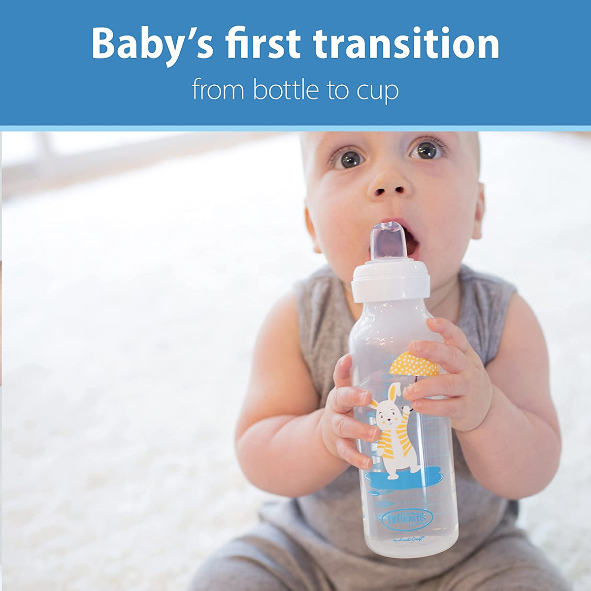 Dr. Brown's Milestones Narrow Sippy Bottle, 100% Silicone Soft Sippy Spout, 8oz/250mL, Lion, Flamingo, Fox, & Bunny, 6m+