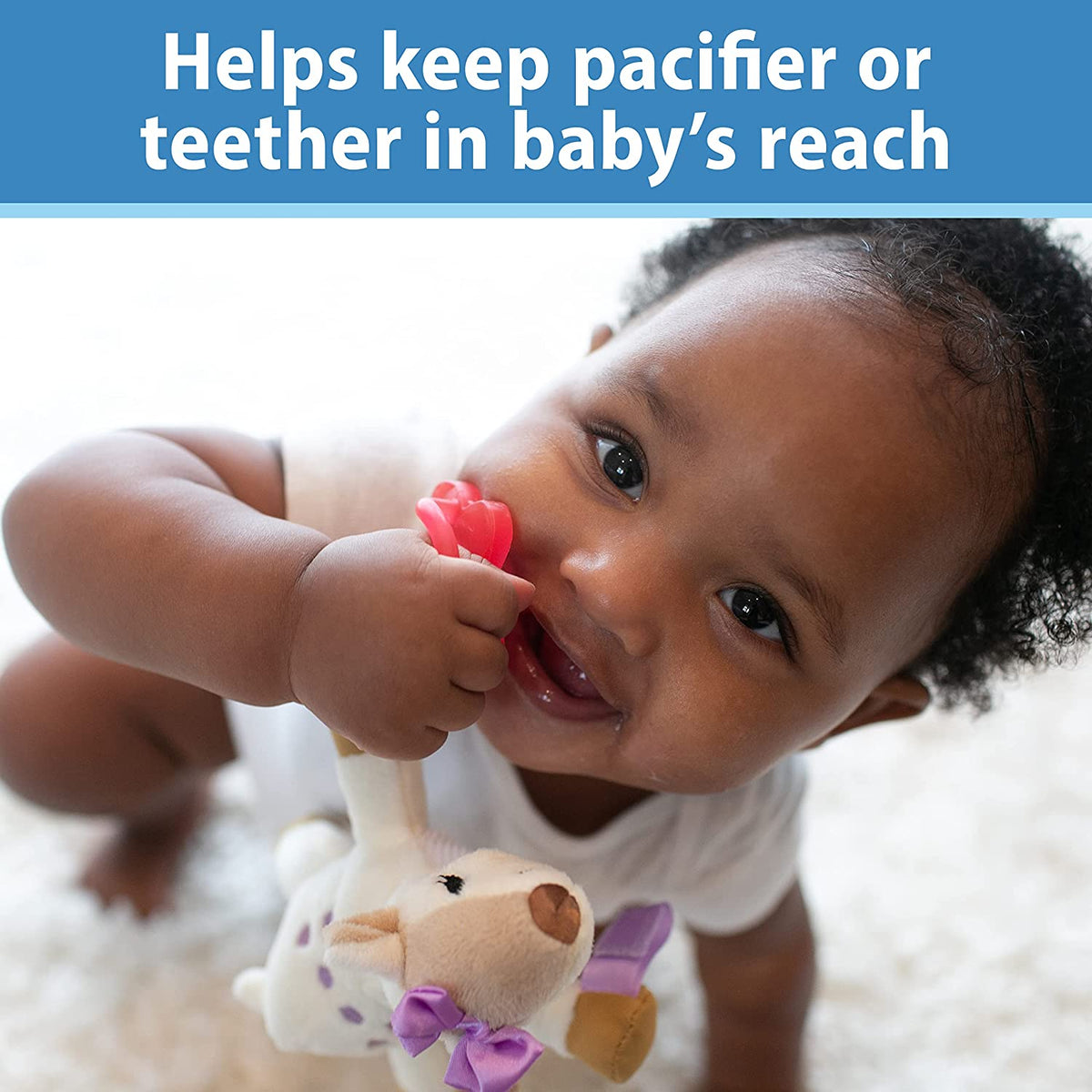Dr. Brown's Baby Lovey Pacifier Holder & Teether Clip, Soft Plush Stuffed Animal Unicorn Pacifier Tether with Teal
