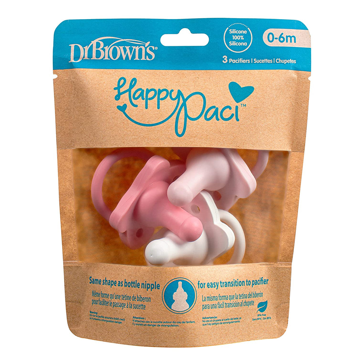 Dr. Brown's HappyPaci 100% Silicone Pacifier 0-6m, Girl, 3 Pack