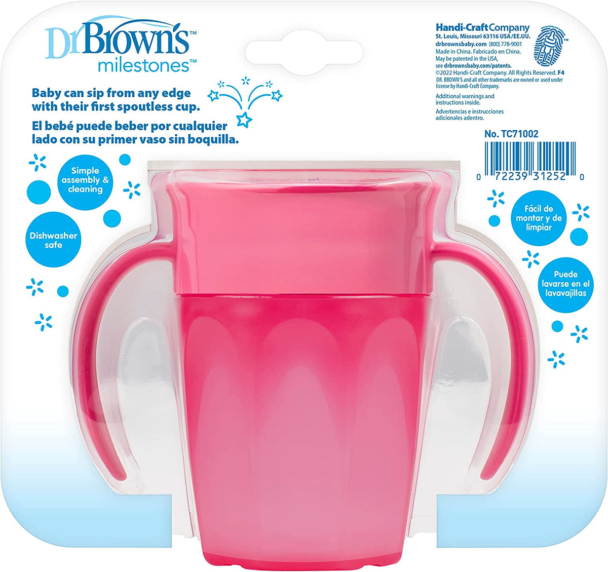 Dr. Brown's Cheers 360 Spoutless Training Cup, 6m+, 7 Ounce, Pink