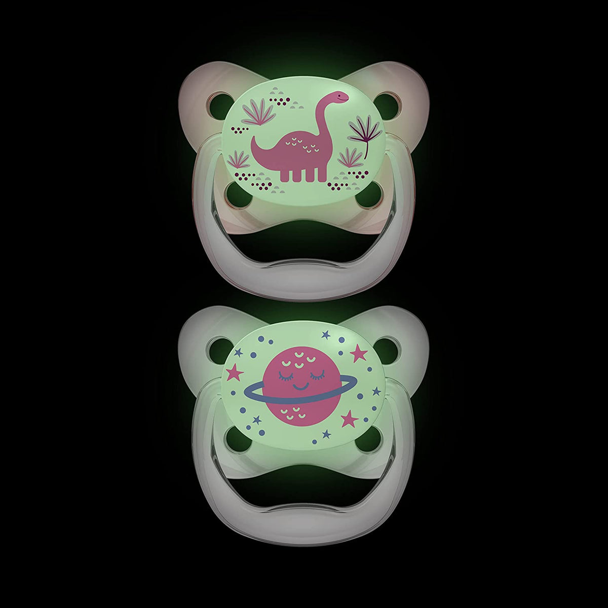 Dr. Brown's PreVent Orthodontic Baby Pacifier, Stage 2, 6-18m, 4-Pack, Glow in the Dark - Pink