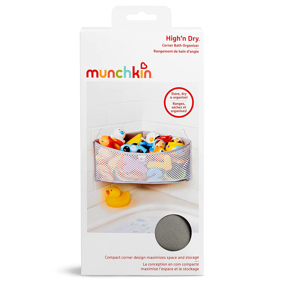 Munchkin High'n Dry Corner Bath Toy Organizer, Grey