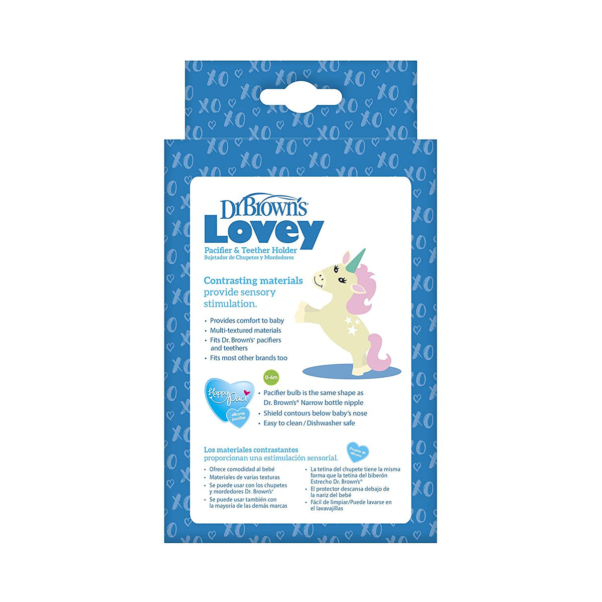 Dr. Brown's Baby Lovey Pacifier Holder & Teether Clip, Soft Plush Stuffed Animal Unicorn Pacifier Tether with Teal