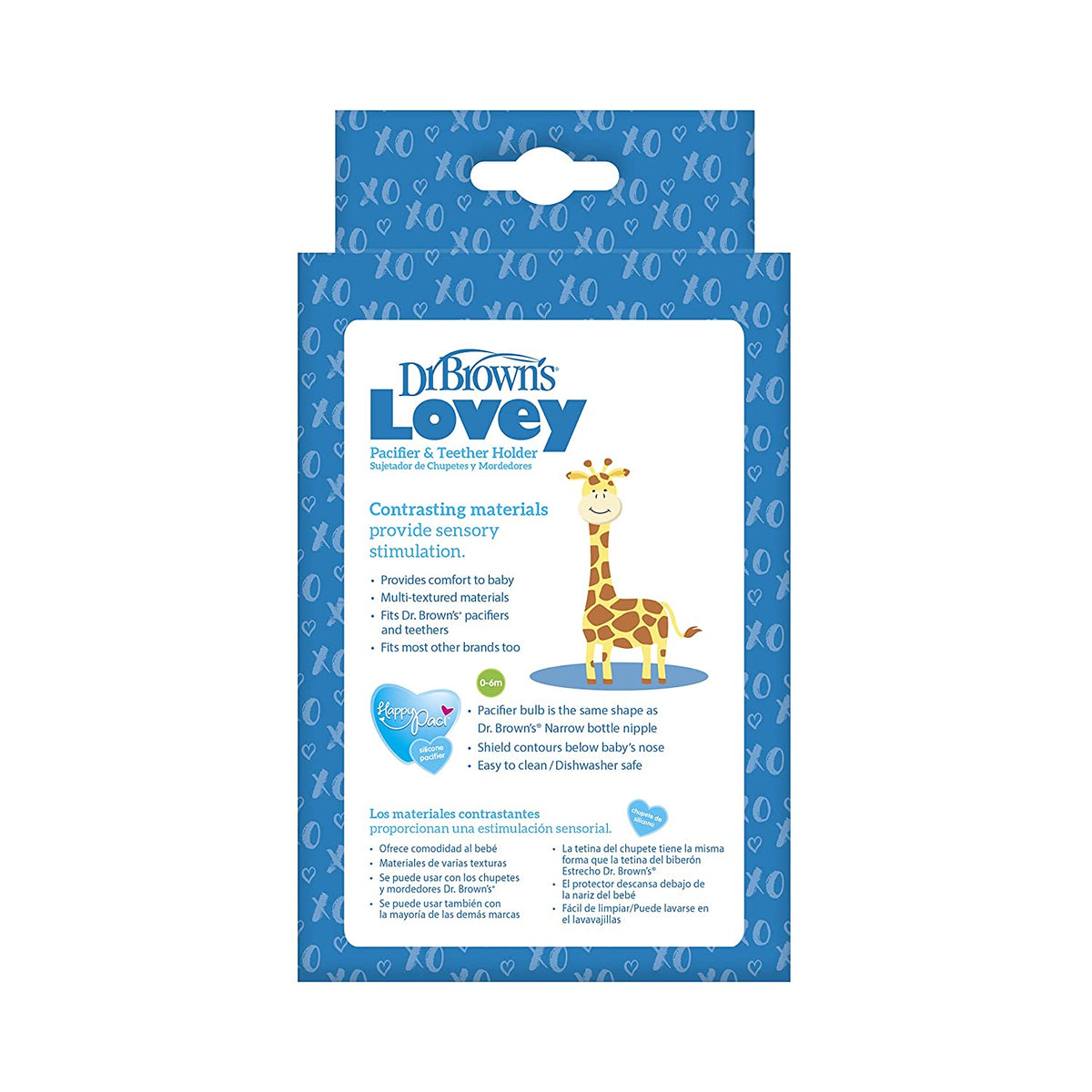 Dr. Brown's Baby Lovey Pacifier Holder & Teether Clip, Soft Plush Stuffed Animal Giraffe Pacifier Tether with Blue