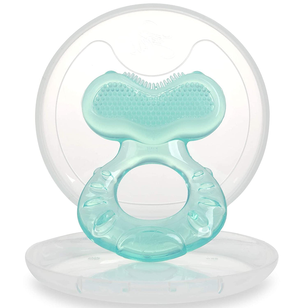 NUBY Silicone Teethe-eez Teether with Bristles, Includes Hygienic Case, Aqua, 2 Pack