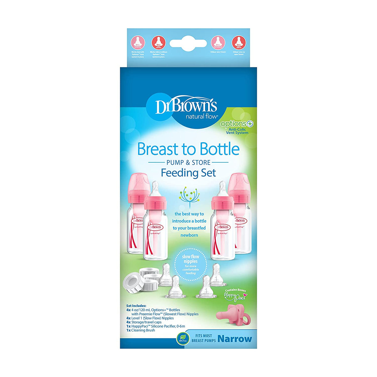 Dr. Brown's 14 Piece Options+ Slow Flow Preemie and Newborn Anti-Colic Bottle Set, 4oz, Pink - image 2