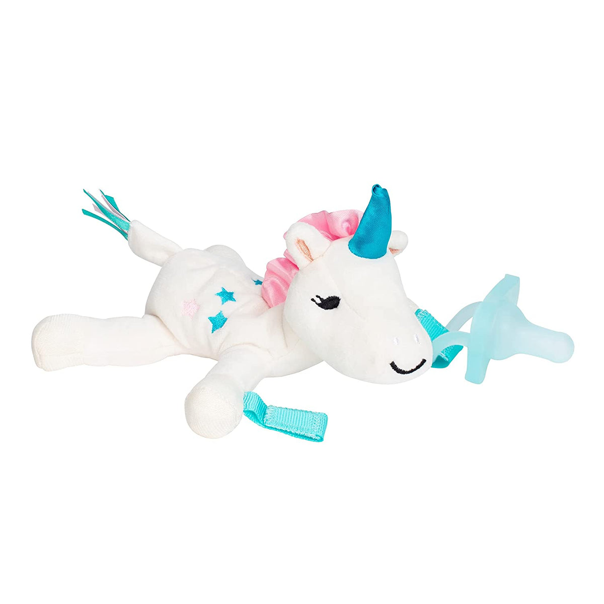 Dr. Brown's Baby Lovey Pacifier Holder & Teether Clip, Soft Plush Stuffed Animal Unicorn Pacifier Tether with Teal